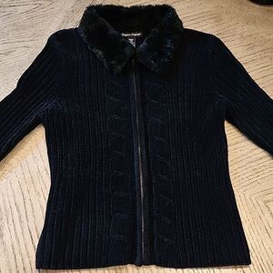 Black Cozy jacket fur lined collar size Petite Small